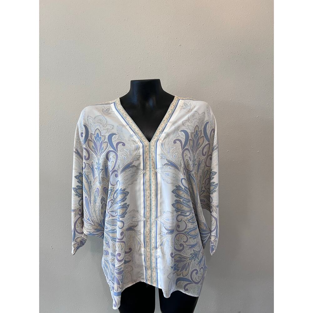 Rose &‎ Olive Tunic V-Neck Pullover Top Multicolor Print Dolman Sleeve Sz L Boho